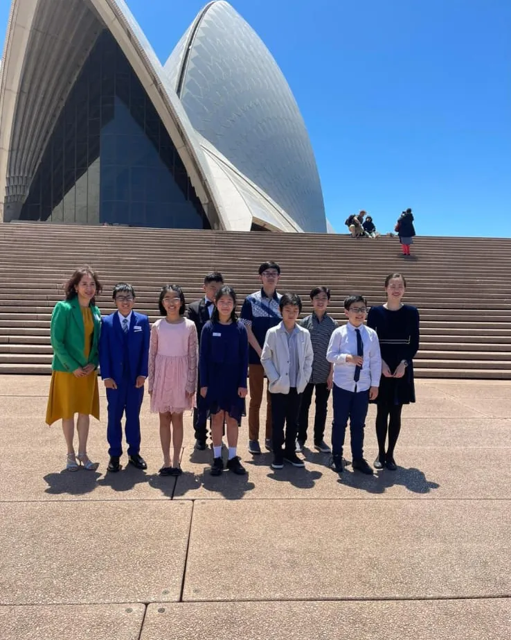 Students at the Sydney Opera House before a performance